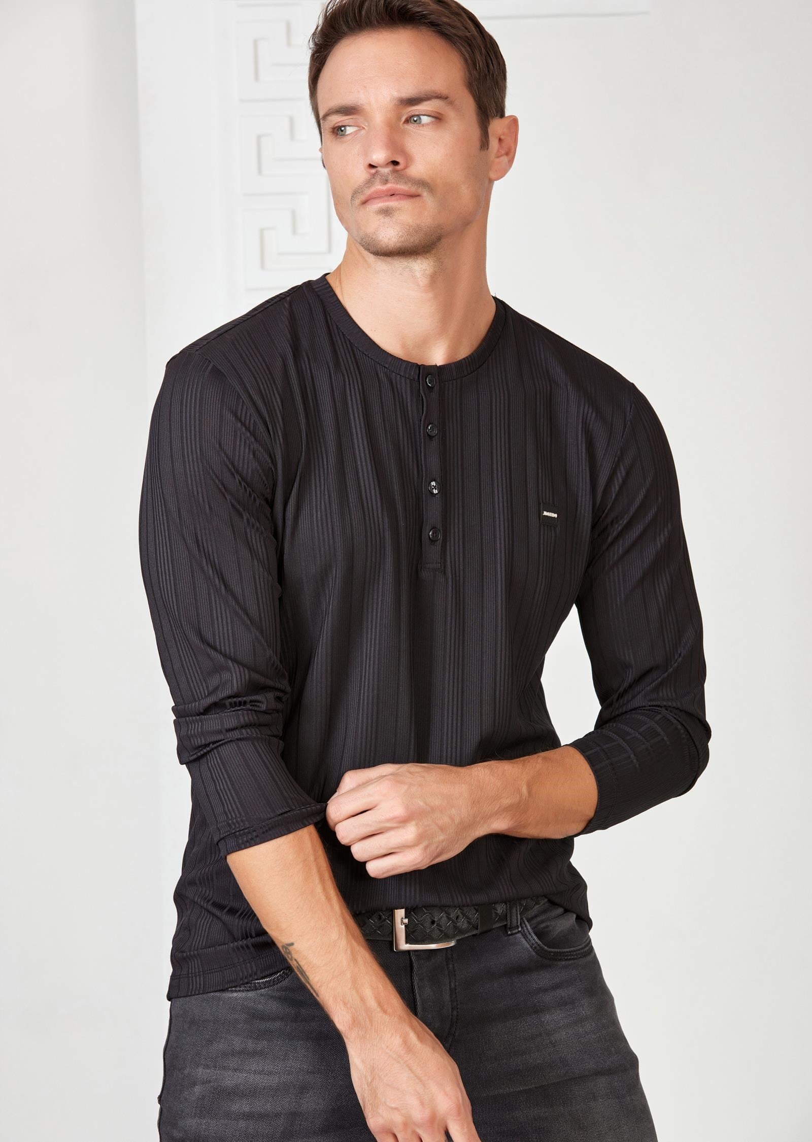 Fitilli Düğmeli Siyah Sweatshirt