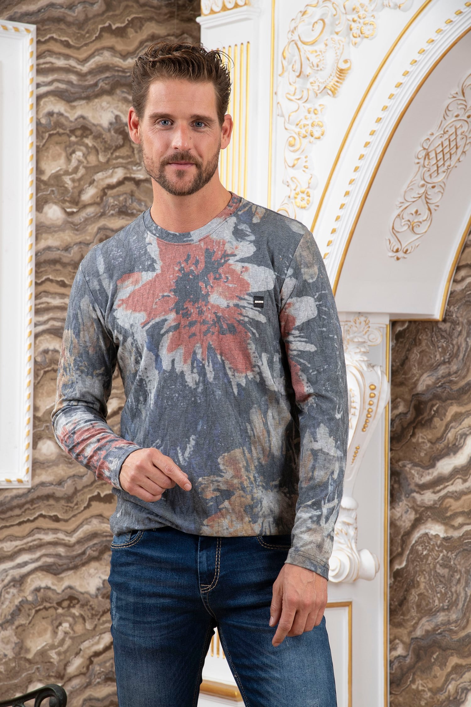 Gri Çiçek Desenli Sweatshirt