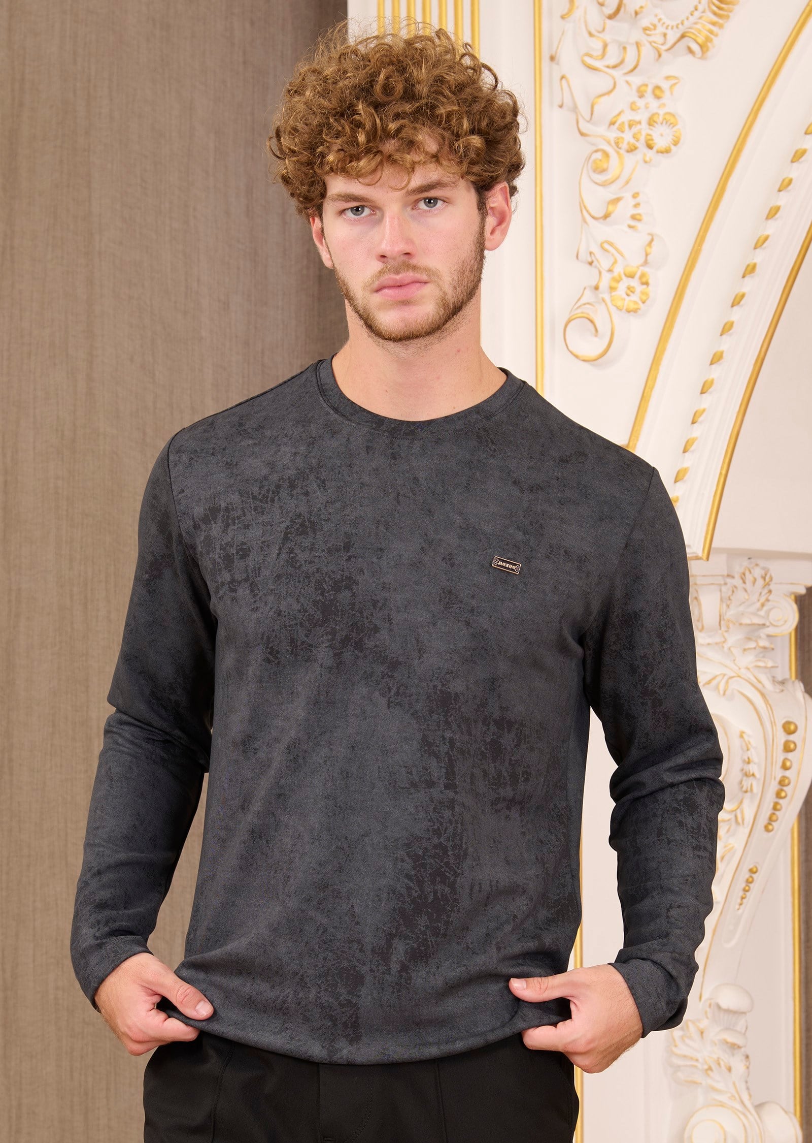 Gri Degrade Bisiklet Yaka Bi-Stretch İnterlok Sweatshirt