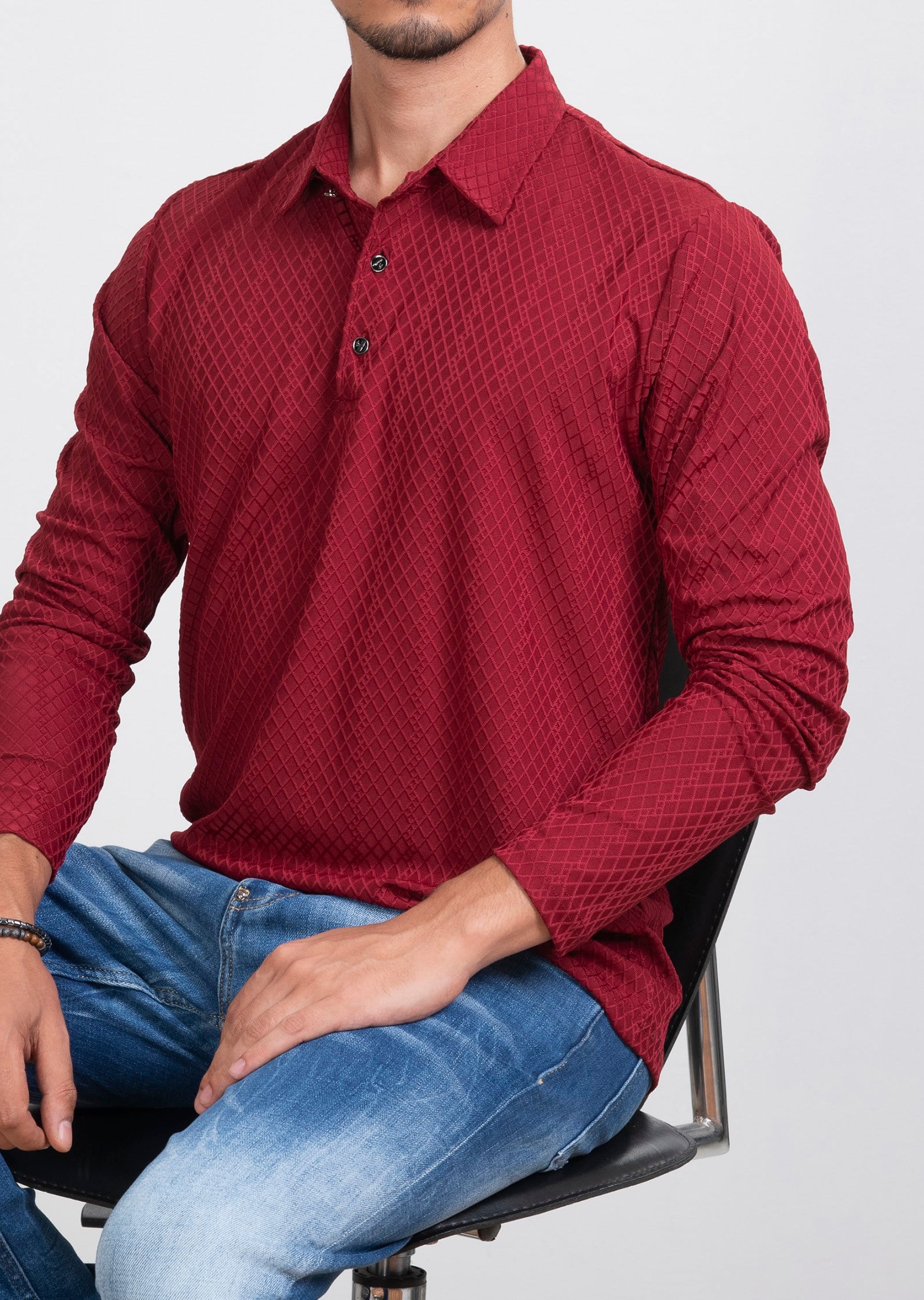 Kabartma Desenli Bordo Sweatshirt