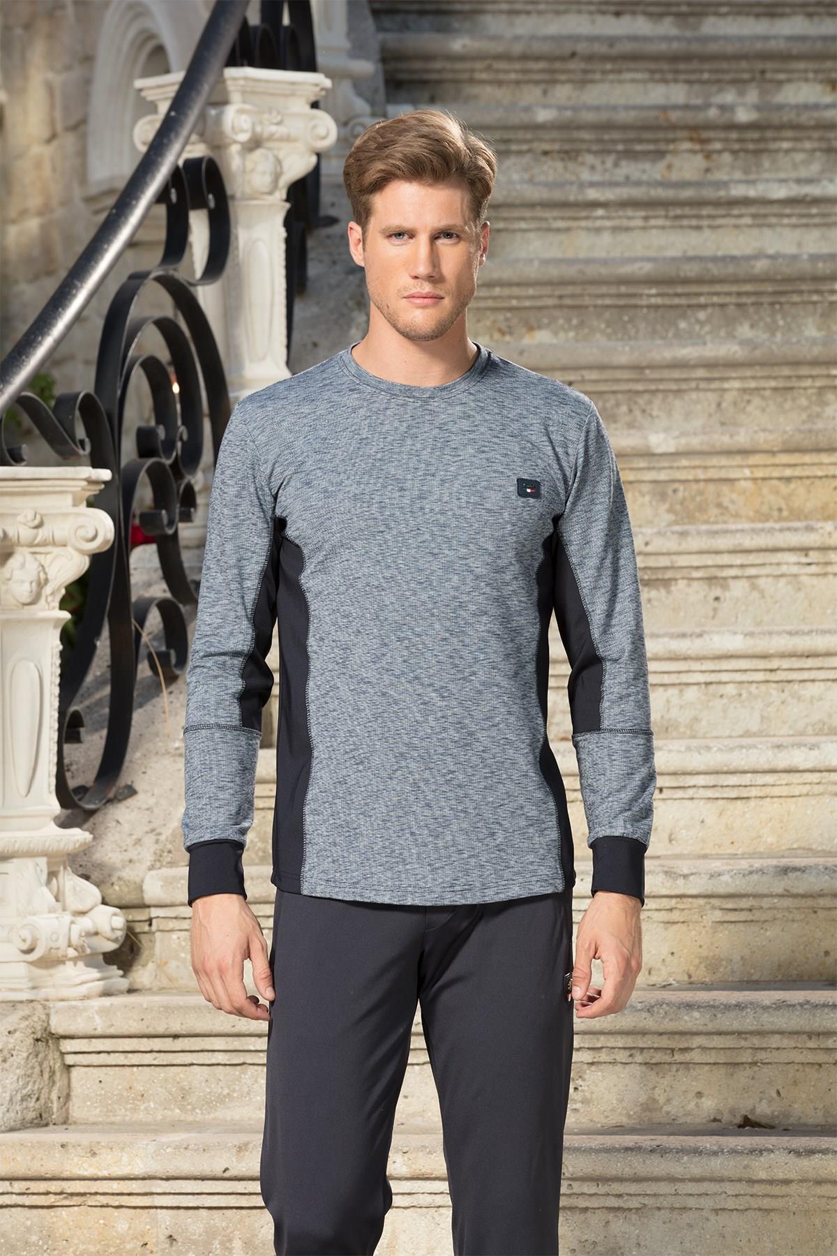 Kumaş Garnili Lacivert Sweatshirt