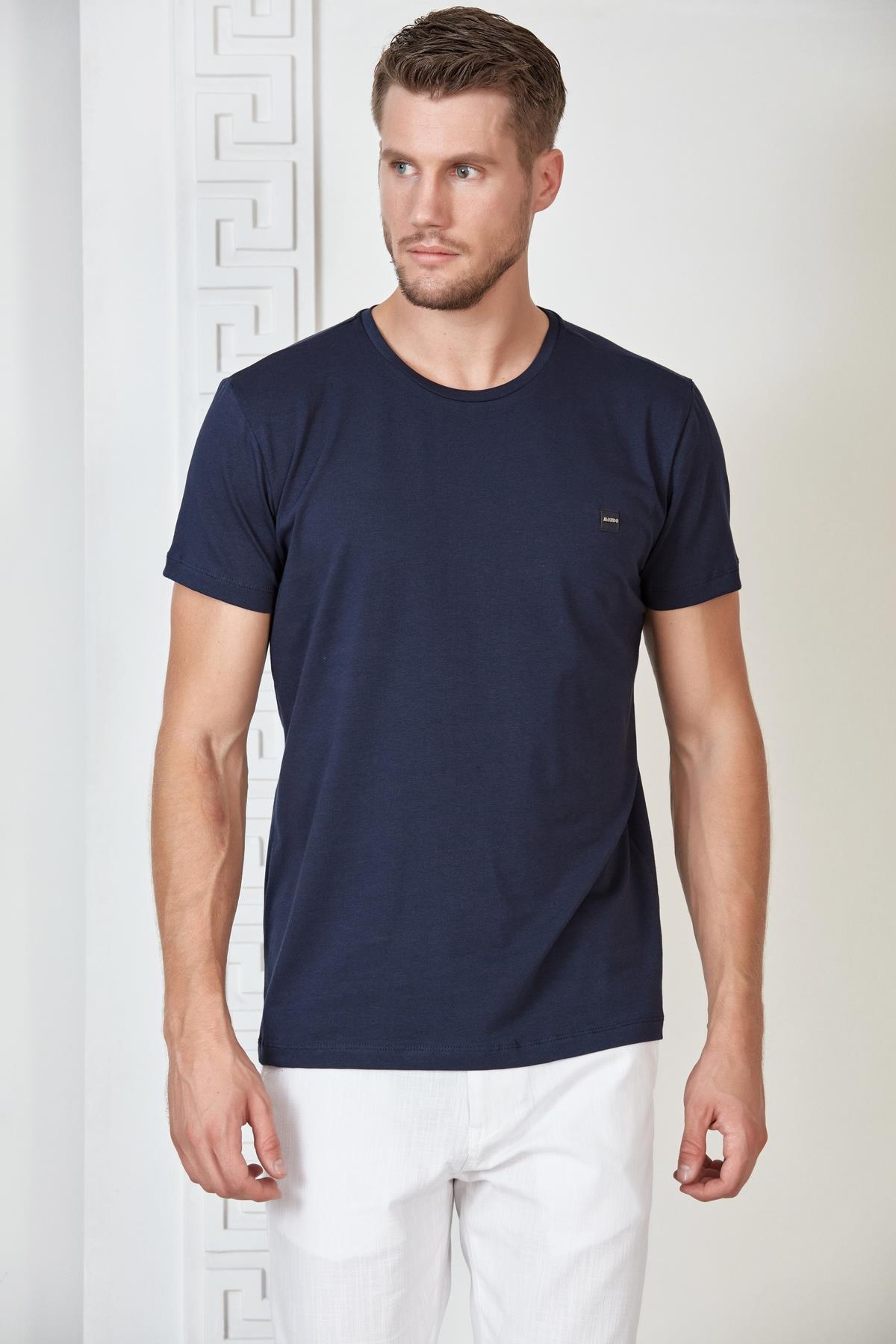 Lacivert Basic Bisiklet Yaka T-Shirt