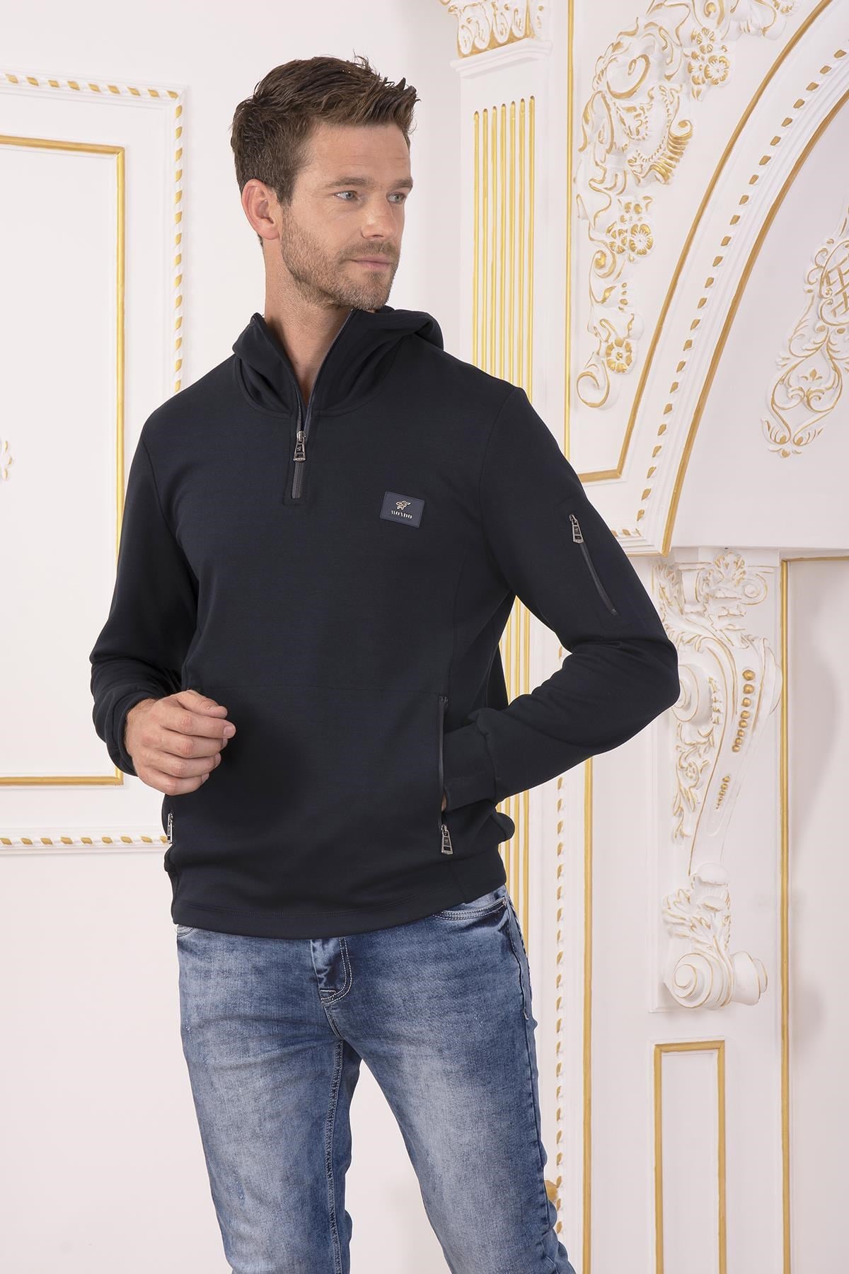 Lacivert Kapüşonlu Sweatshirt
