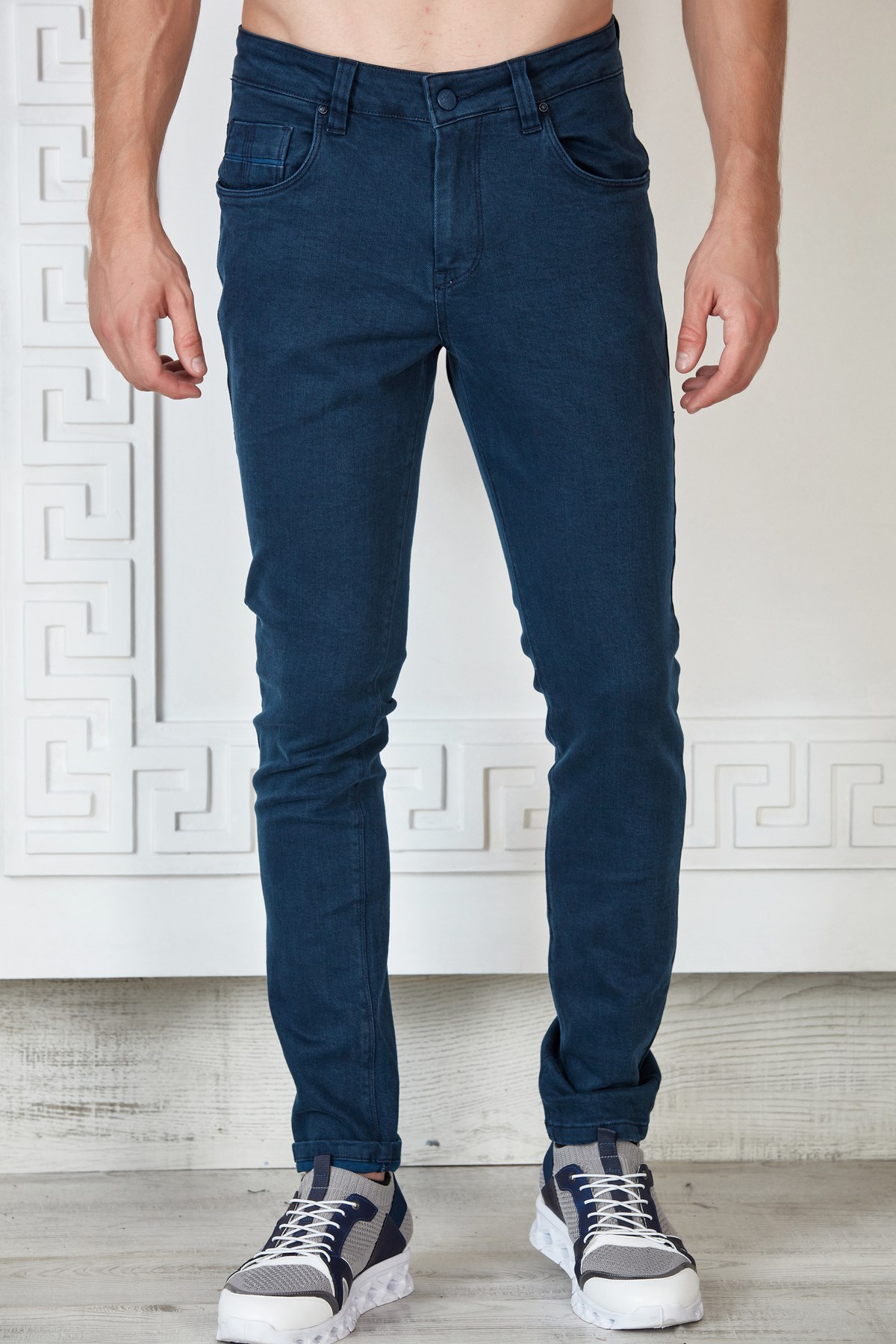 Lacivert Slim Fit Basic Yıkamalı Kumaş Jean