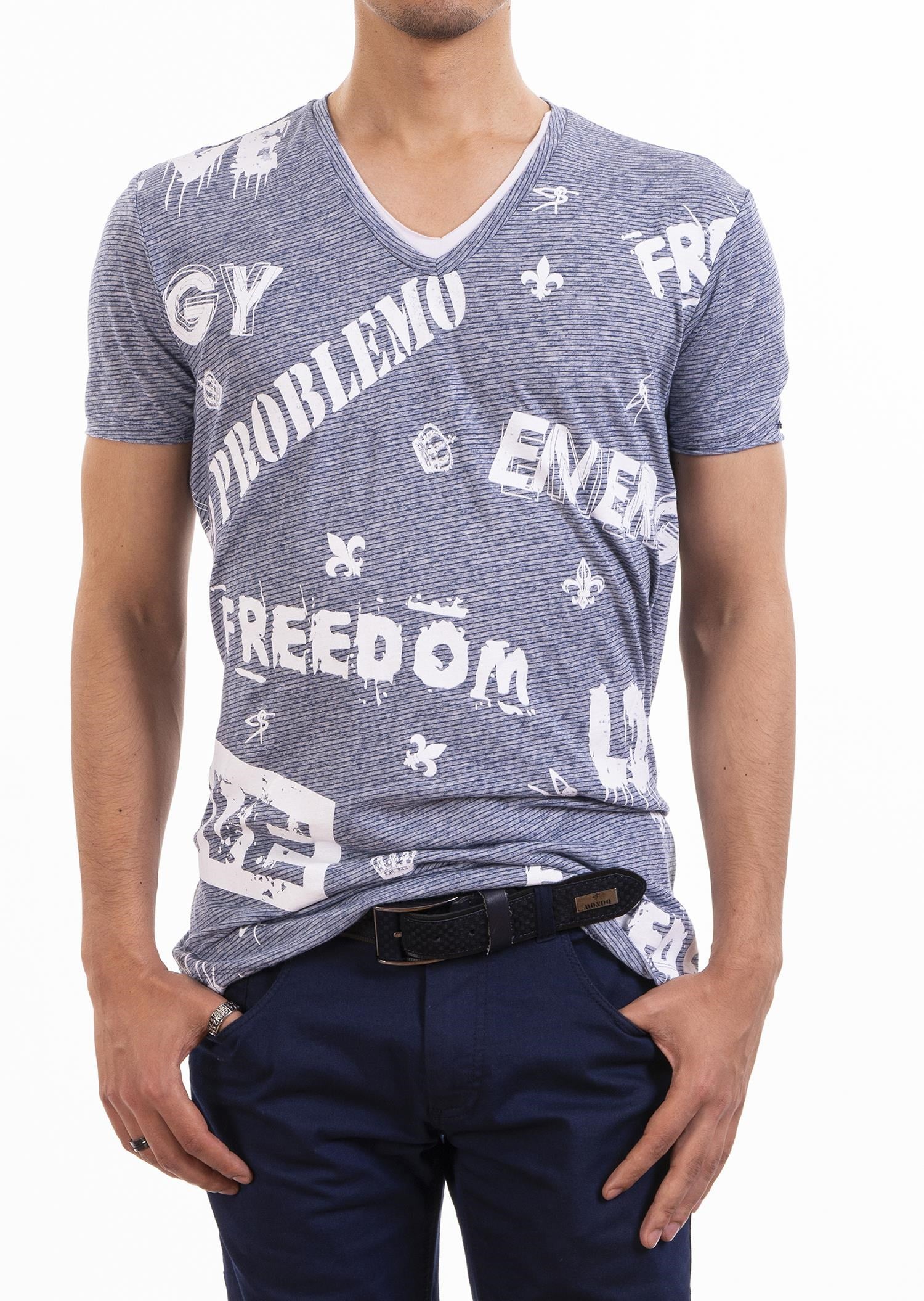 Lacivert Yazılı V Yaka T-Shirt