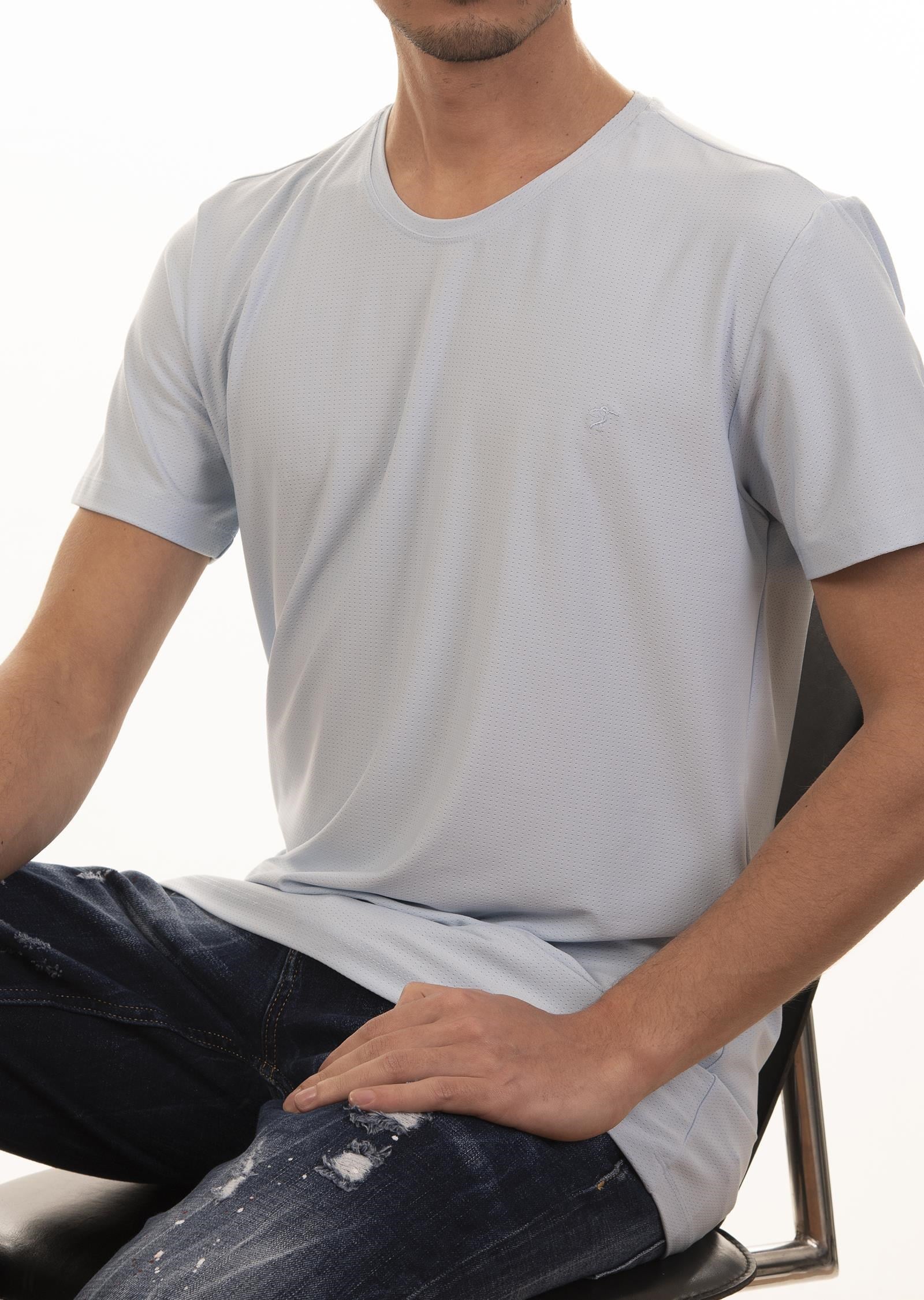 Logo Nakışlı Mavi Basic T-Shirt