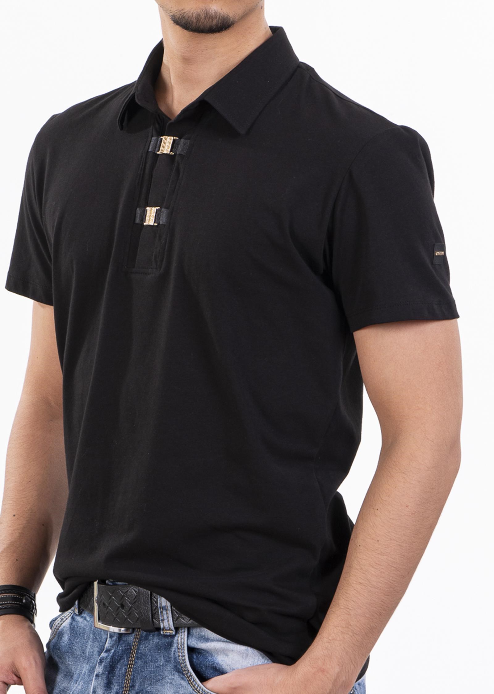 Metal Aksesuarlı Polo Yaka T-Shirt