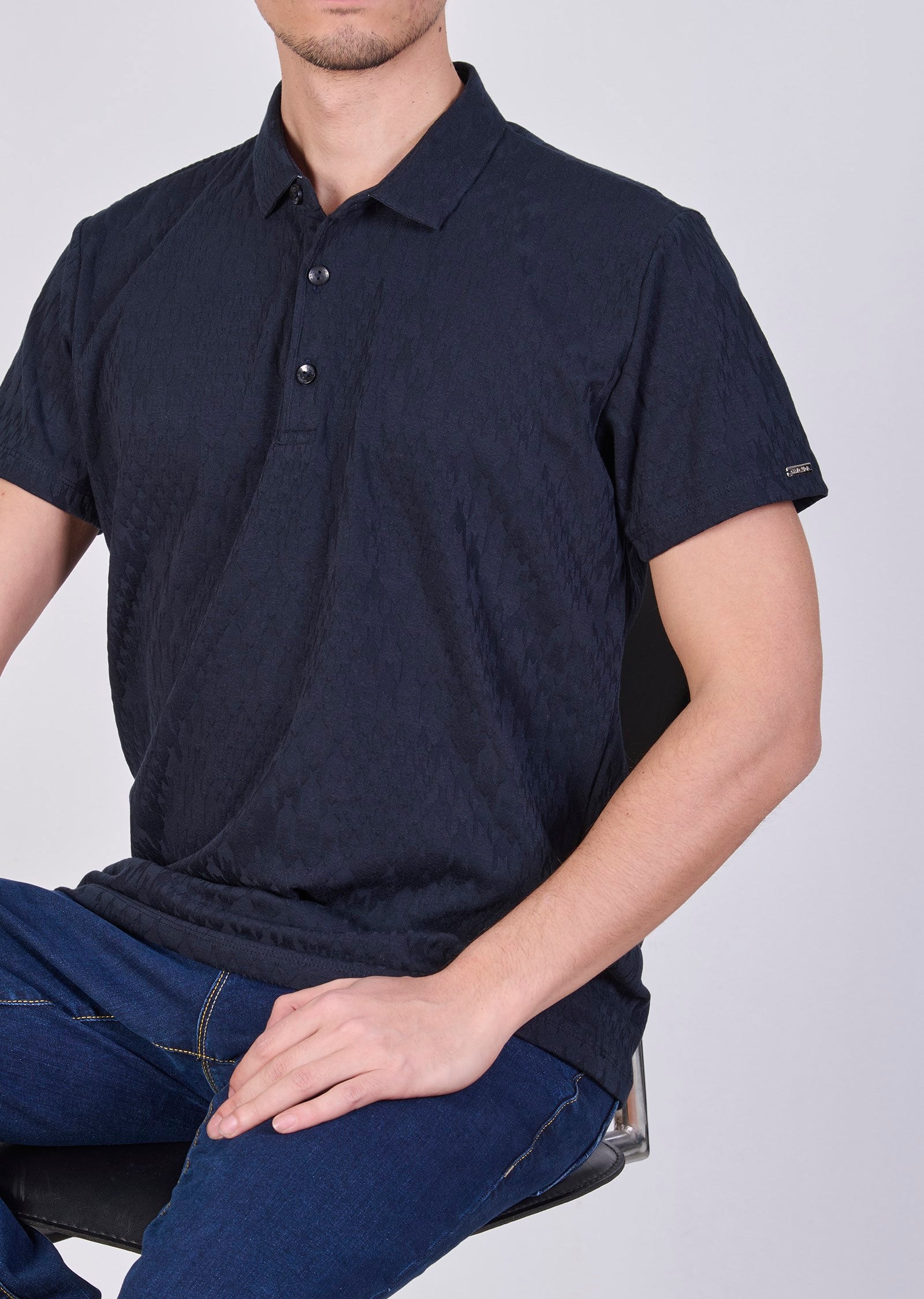 Mondo Jakarlı Lacivert Polo Yaka T-shirt