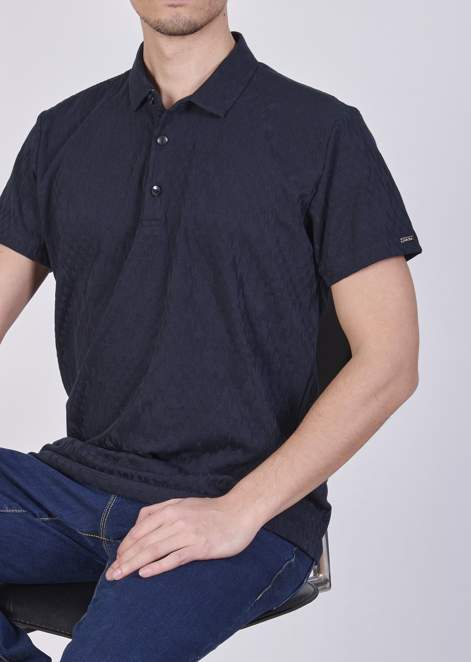 Mondo Jakarlı Lacivert Polo Yaka T-shirt