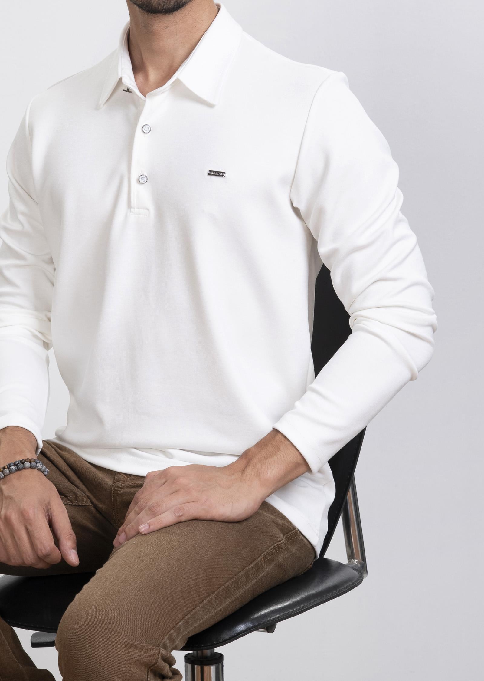 Polo Yaka Beyaz Sweatshirt