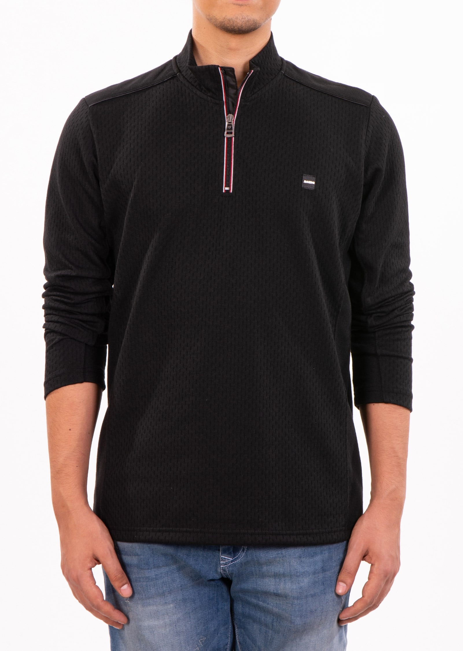 Siyah Dik Yaka Fermuarlı Sweatshirt