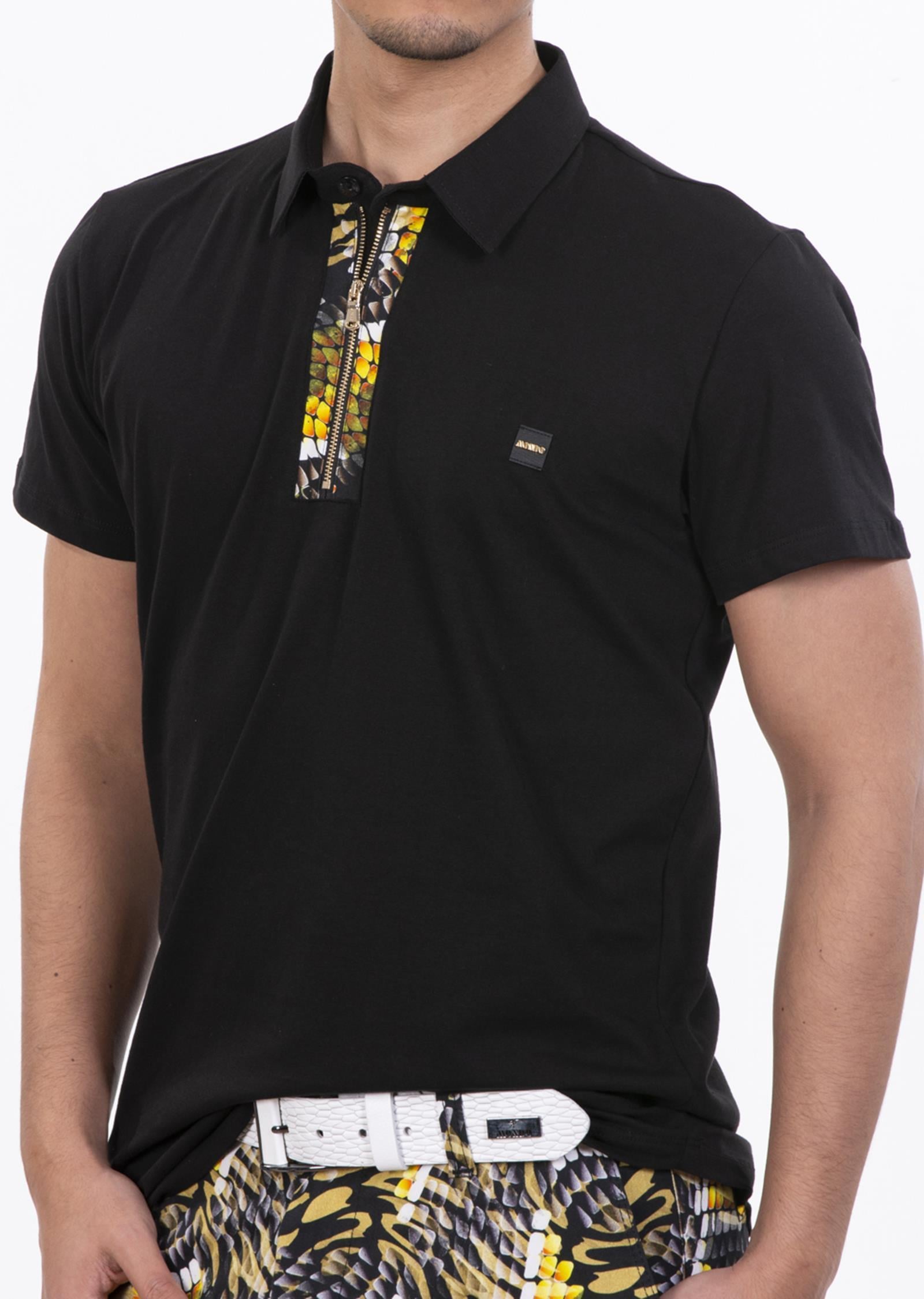 Siyah Fermuarı Detaylı Polo Yaka T-Shirt