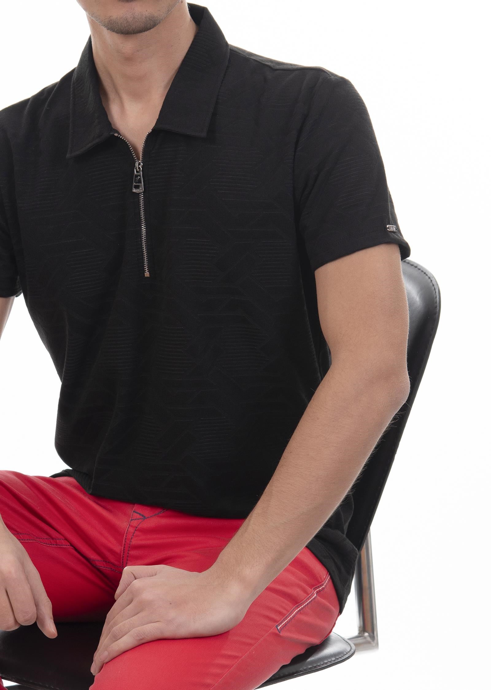 Siyah Örme Polo Yaka T-Shirt