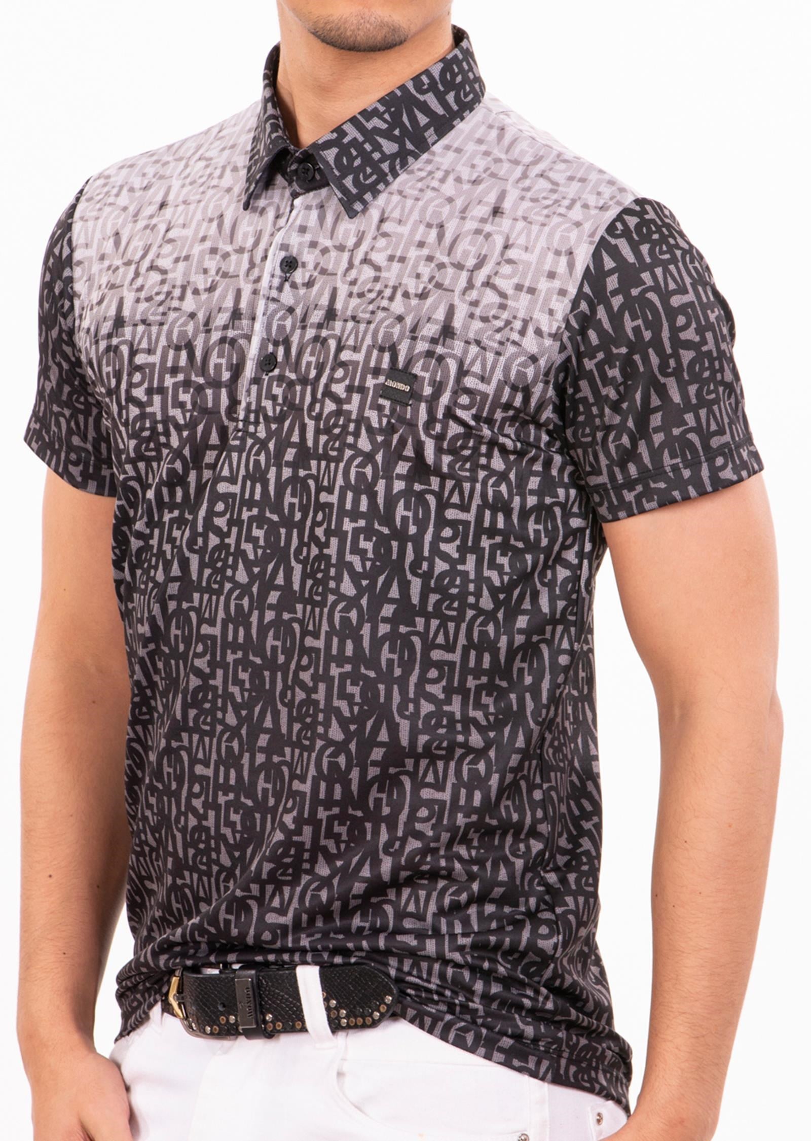 Siyah Renk Geçişli Harf Desenli Polo Yaka T-Shirt
