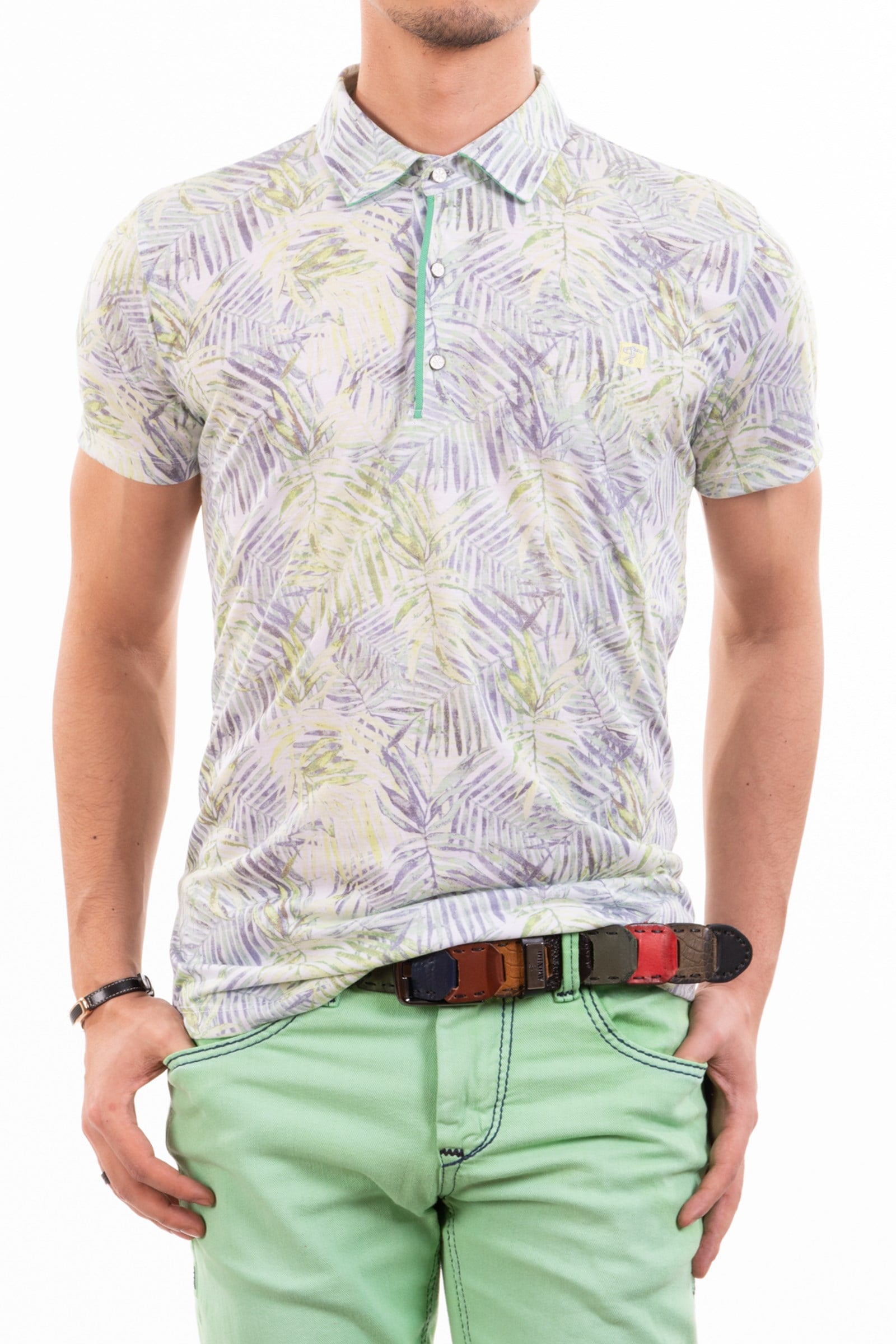 Yaprak Desenli Polo Yaka T-Shirt