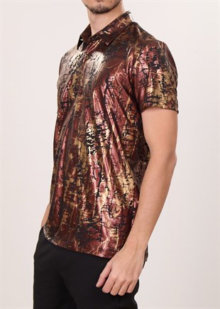 Bakır Polo Yaka Baskılı T-Shirt