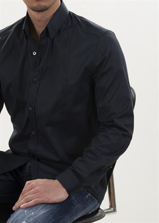 Çizgili Klasik Lacivert Gömlek