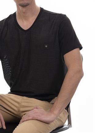 Fileli Siyah T-Shirt