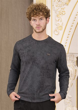 Gri Degrade Bisiklet Yaka Bi-Stretch İnterlok Sweatshirt