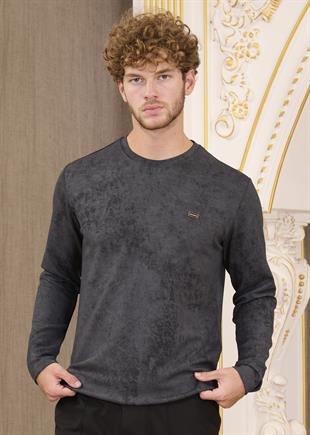 Gri Degrade Bisiklet Yaka Bi-Stretch İnterlok Sweatshirt