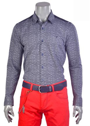 Gri-Lacivert Labirent Desenli Gömlek