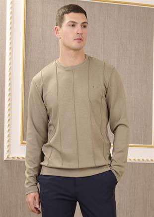 Haki Bisiklet Yaka Bi-Stretch Nervurlu İnterlok Sweatshirt