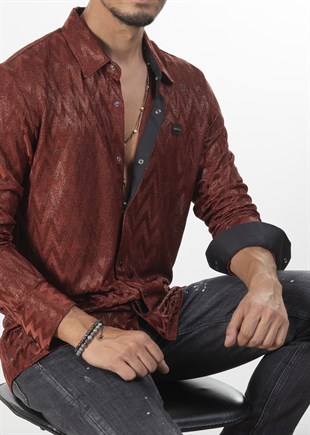 Kırmızı Comfort Fit Parlak Gömlek