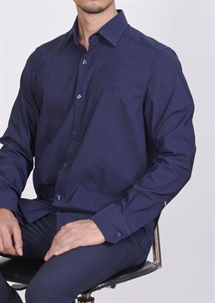Klasik Desenli Lacivert Gömlek