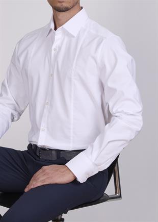 Klasik Yatay Çizgili Beyaz Gömlek