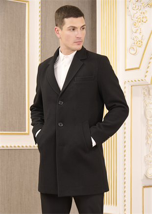 Siyah Mono Yaka Kaşe Kaban