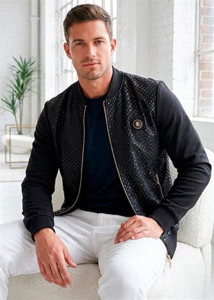 Siyah Parlak Pullu Bomber Mont