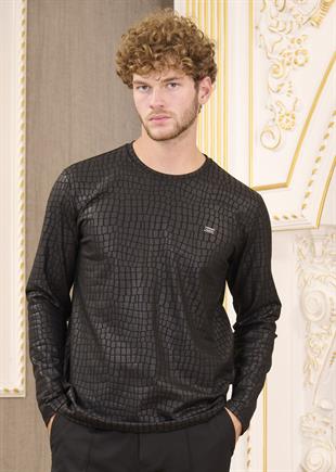 Siyah Yılan Desen Baskılı Pamuklu Sweatshirt