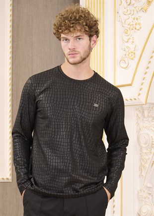 Siyah Yılan Desen Baskılı Pamuklu Sweatshirt