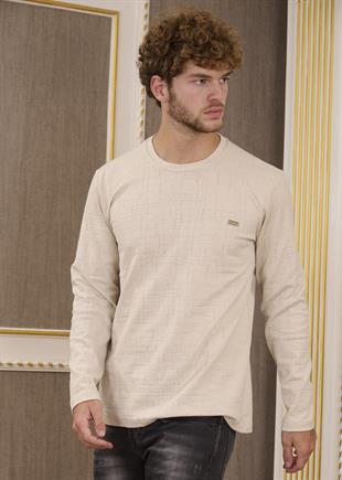 Taş Bisiklet Yaka Dokulu Pamuklu Jakarlı Sweatshirt