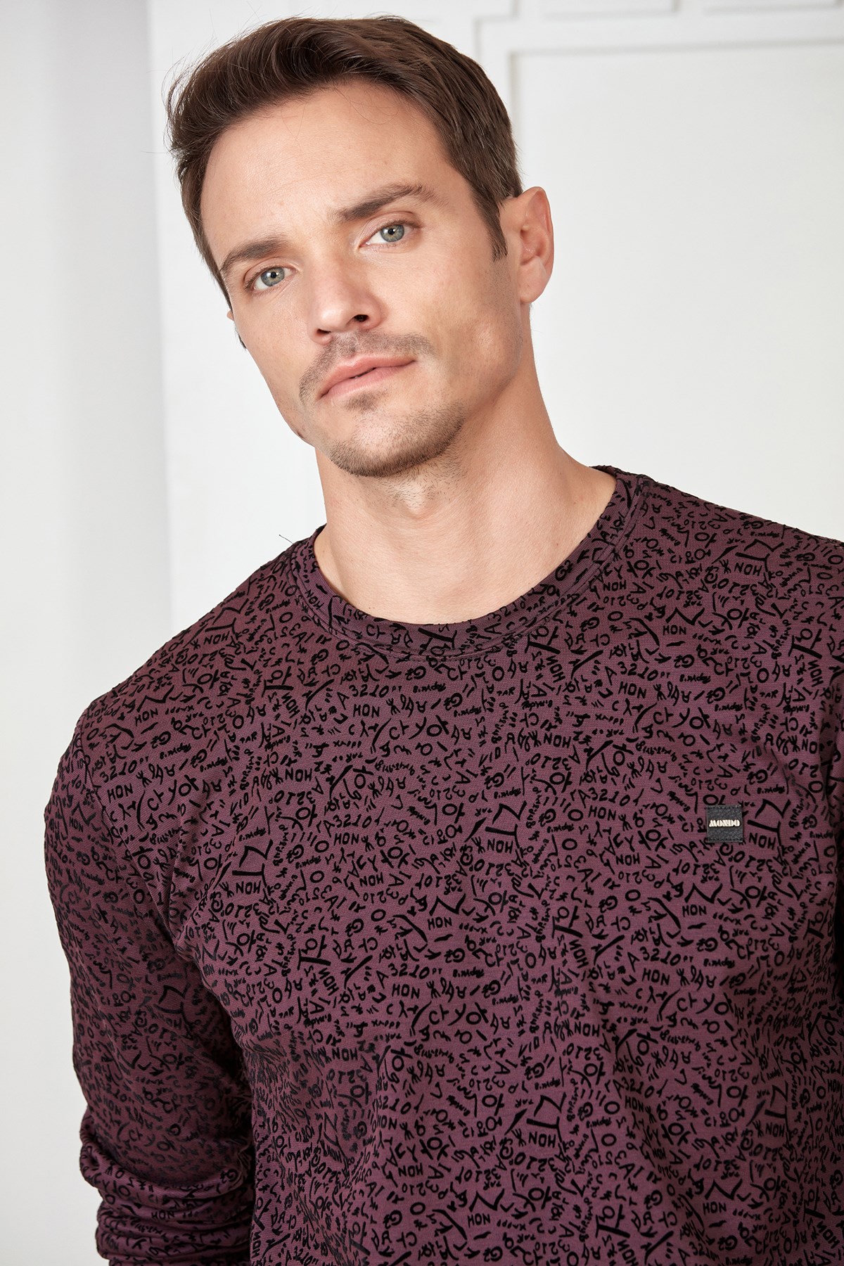 Bordo Flok Harf Baskılı Sweatshirt