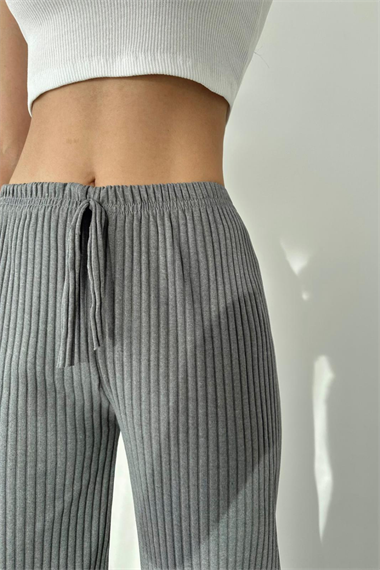 Kadın Beli Lastikli Fitilli Pantolon Füme