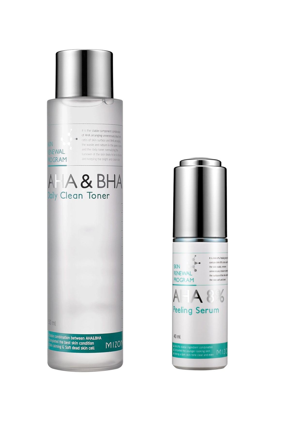 Mizon AHA & BHA Daily Clean Toner & AHA 8% Peeling Serum | Justin Beauty