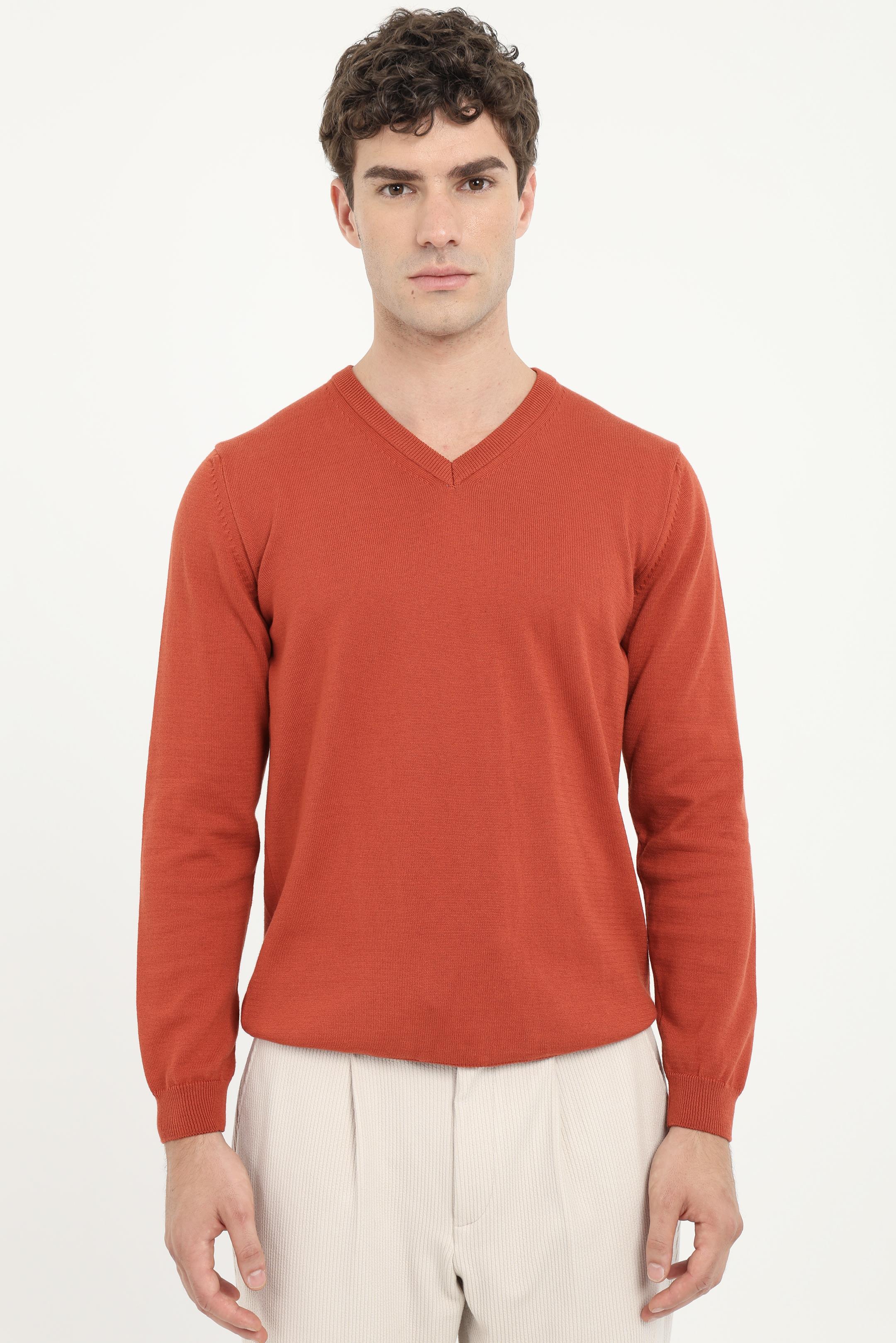 Erkek Regular Fit V Yaka Kiremit Triko