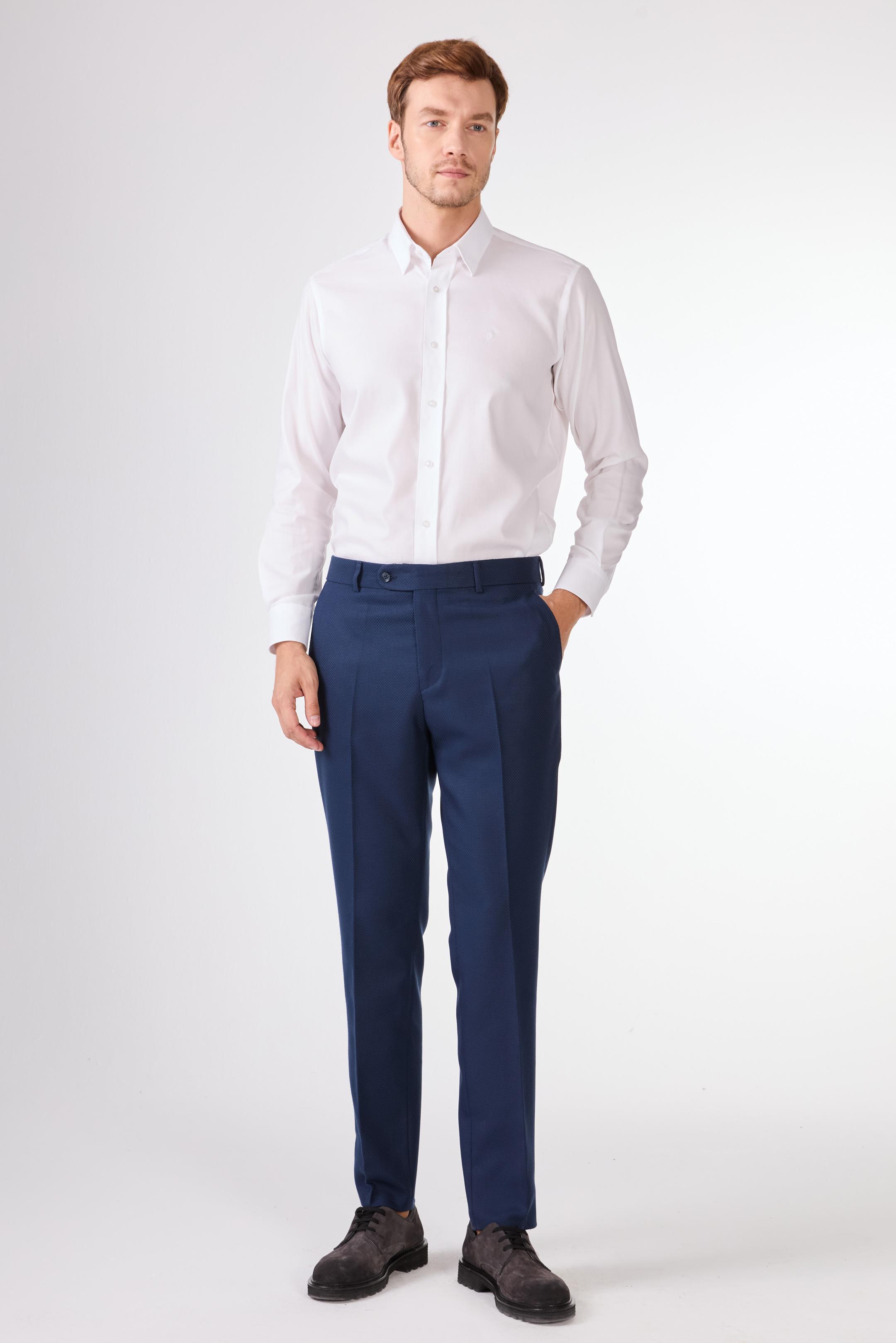 Erkek Slim Fit Mono Yaka Lacivert Takım Elbise
