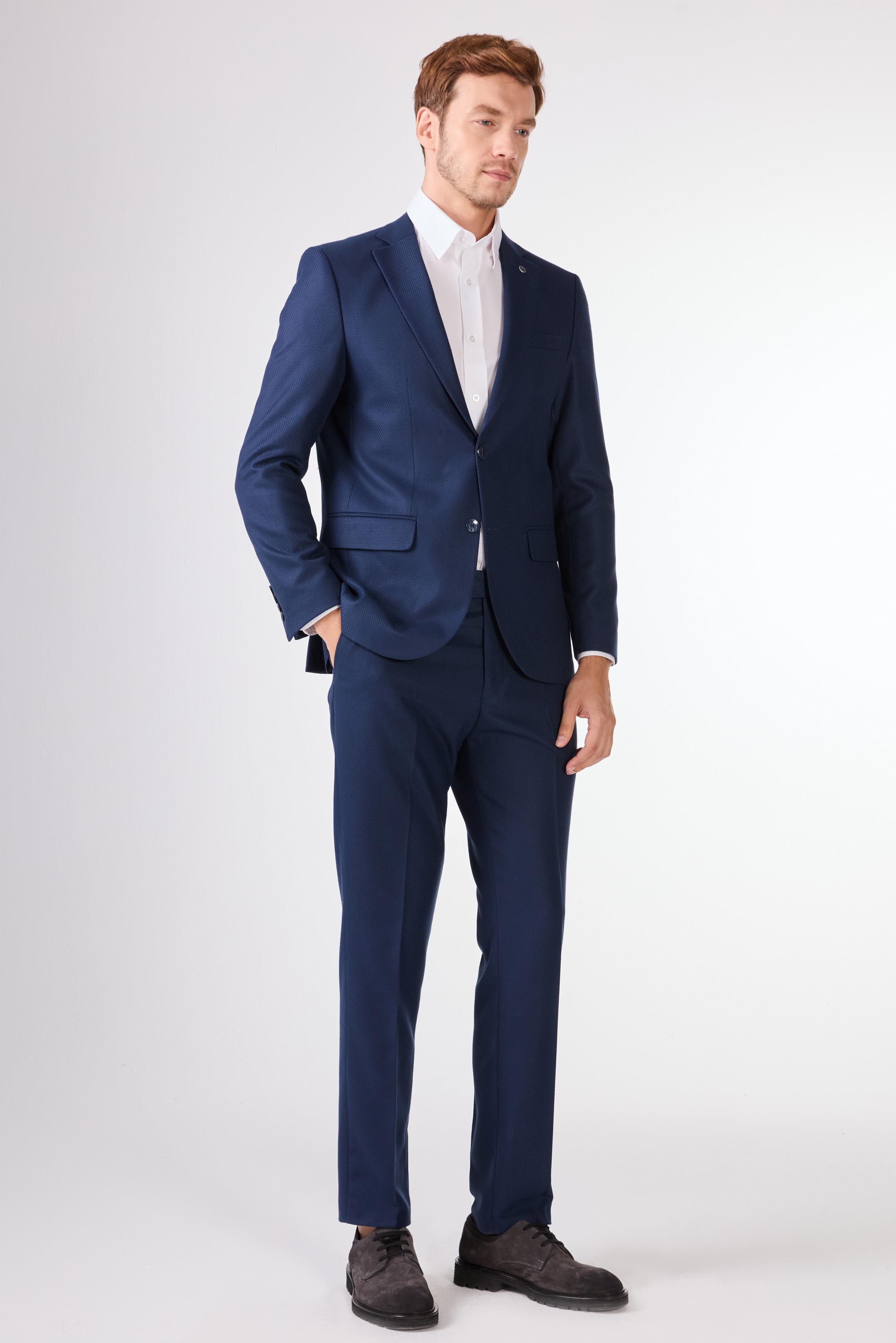 Erkek Slim Fit Mono Yaka Lacivert Takım Elbise