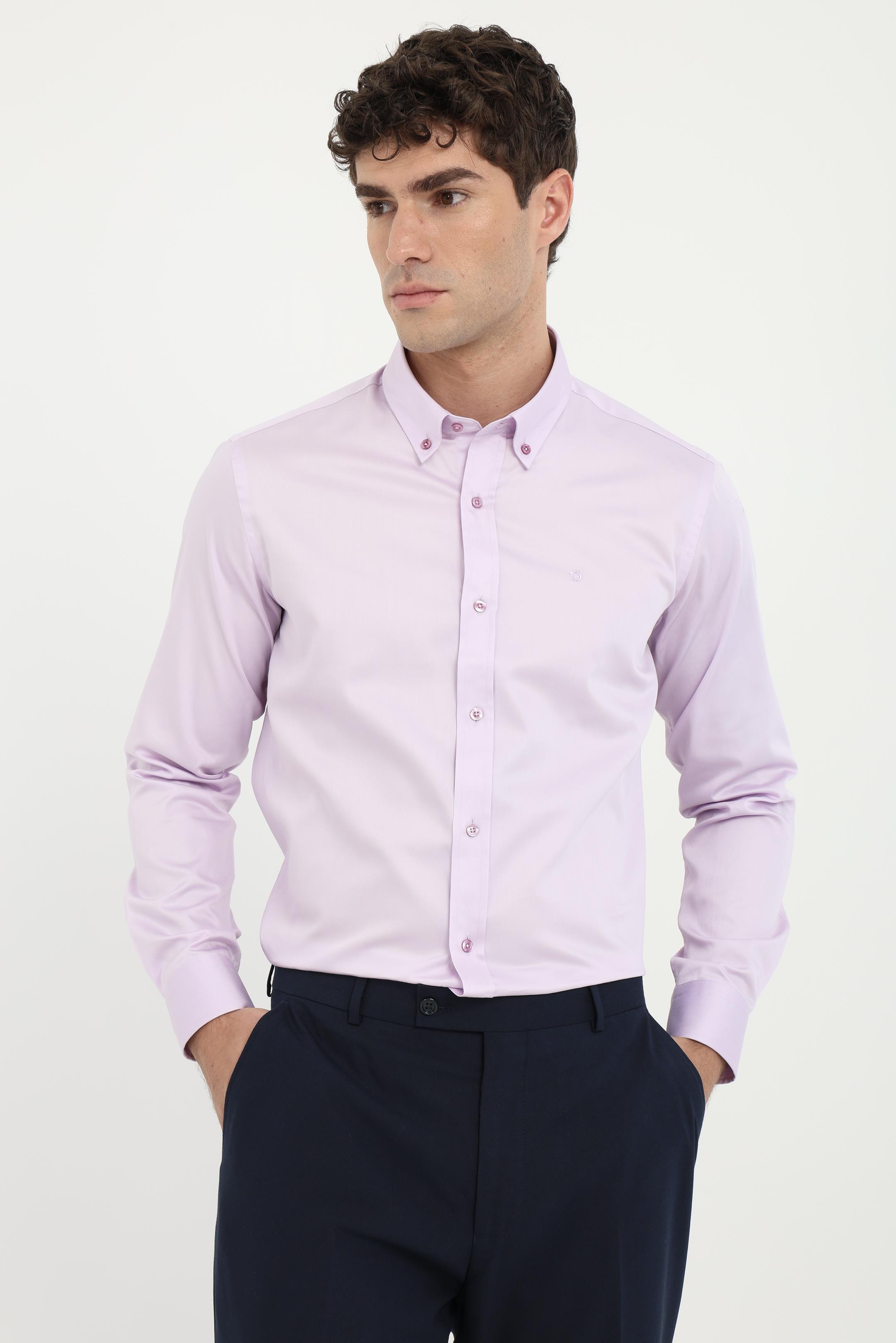 Erkek Slim Fit Uzun Kol Lila Gömlek