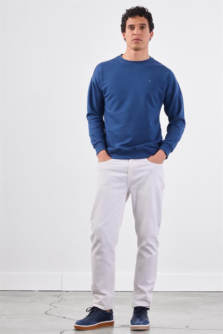 Açık Lacivert Bisiklet Yaka Regular Fit Erkek Sweatshirt