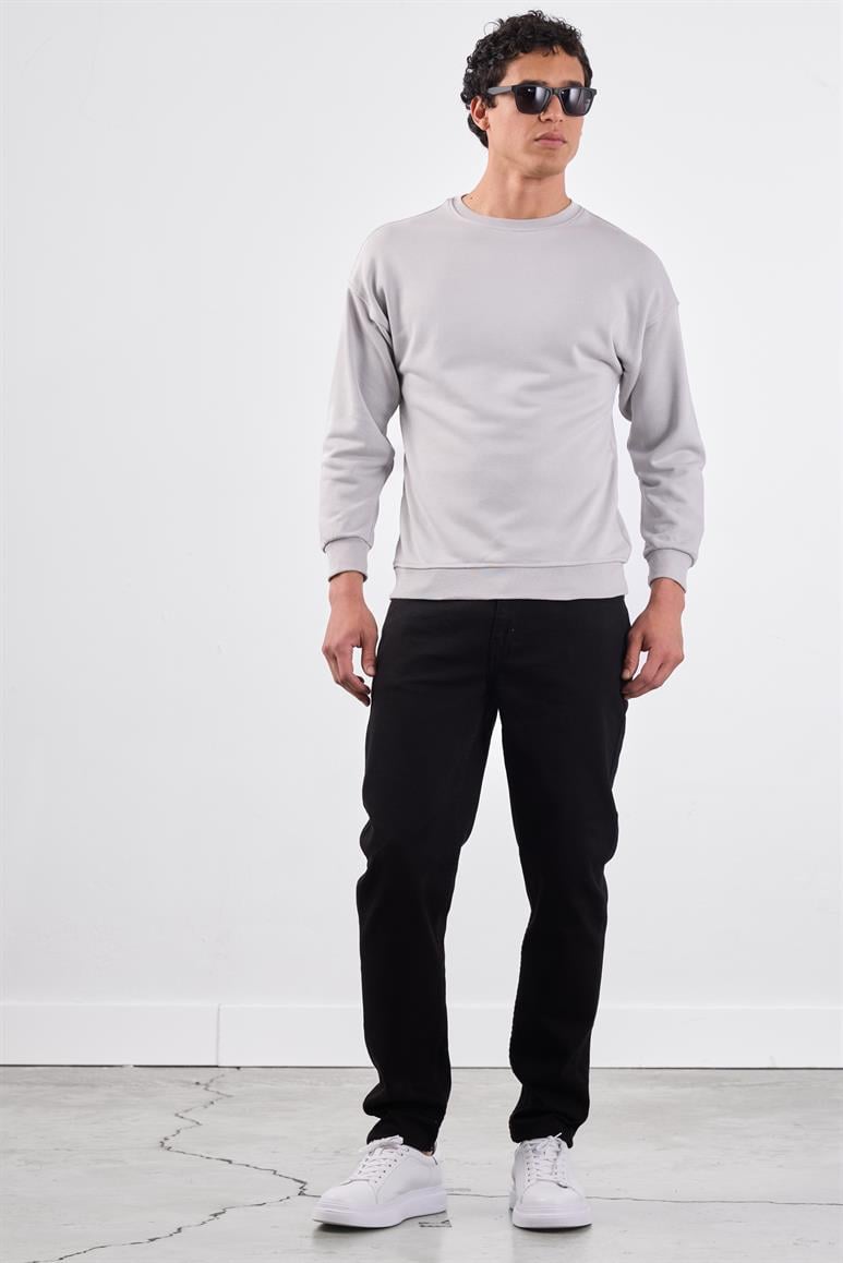 Açık Gri Bisiklet Yaka Regular Fit Erkek Sweatshirt