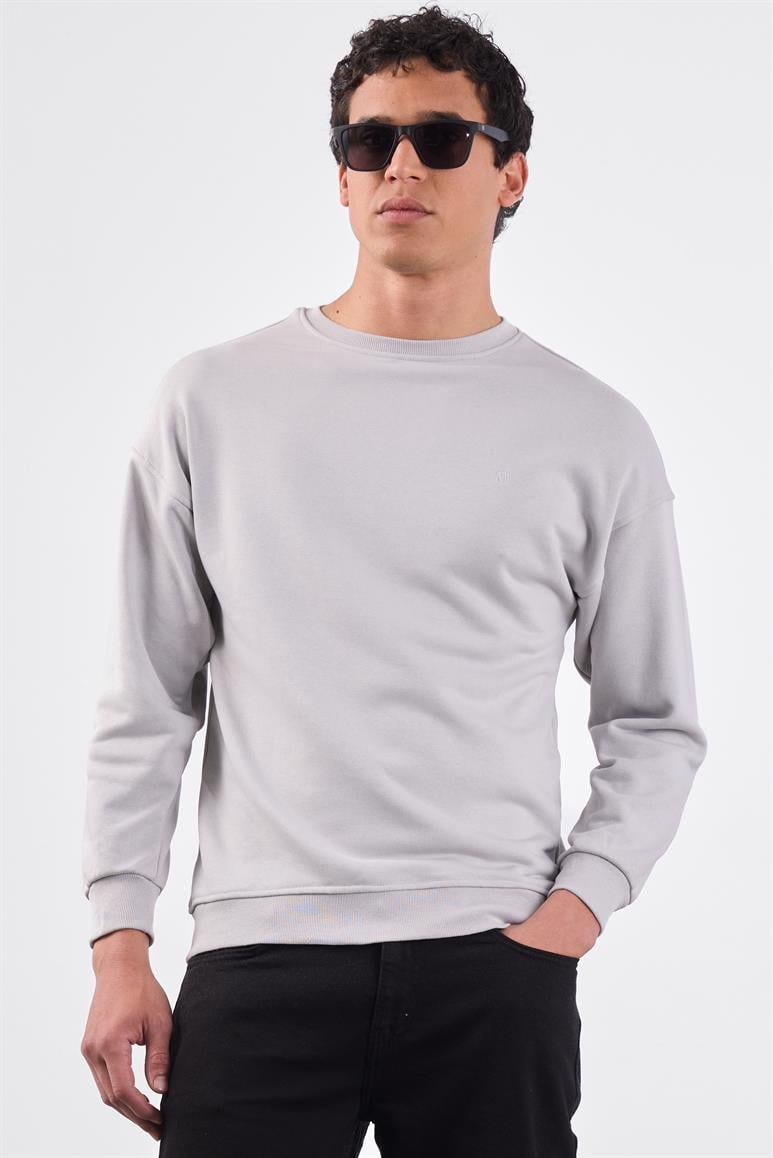 Açık Gri Bisiklet Yaka Regular Fit Erkek Sweatshirt