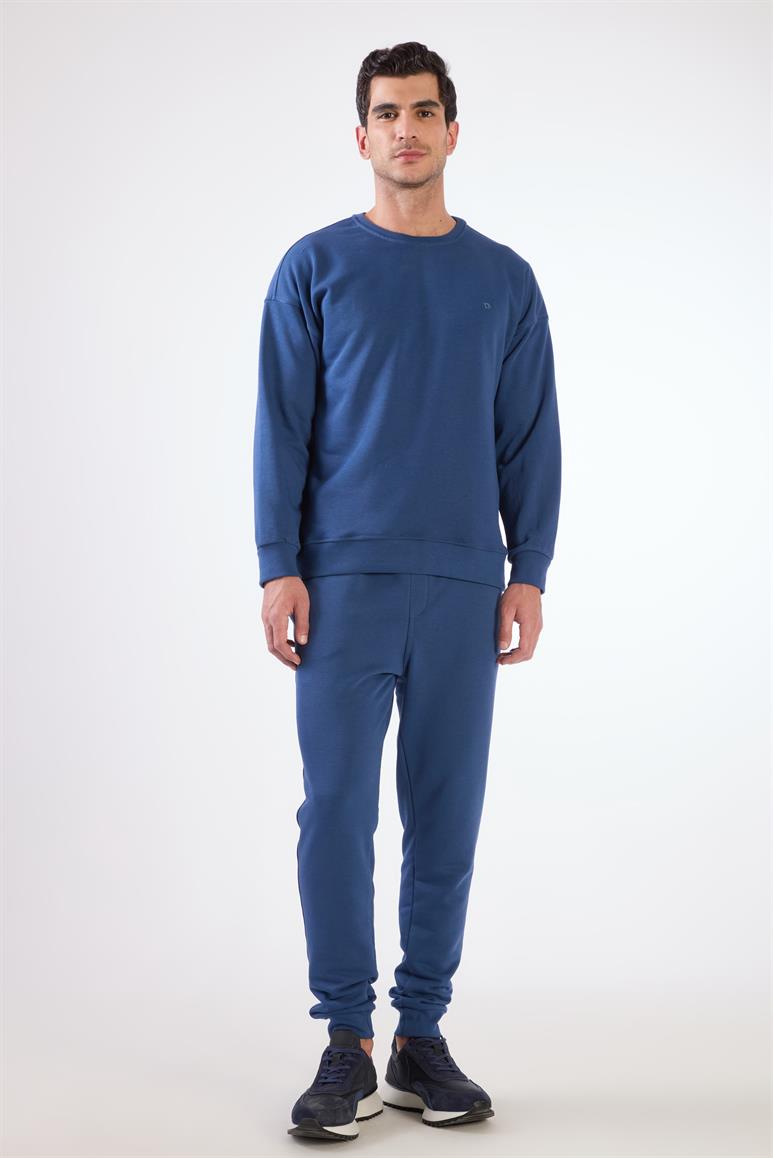 Açık Lacivert Bisiklet Yaka Regular Fit Erkek Sweatshirt