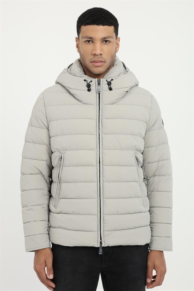 Açık Gri Kapitone  Slim Fit Erkek Mont