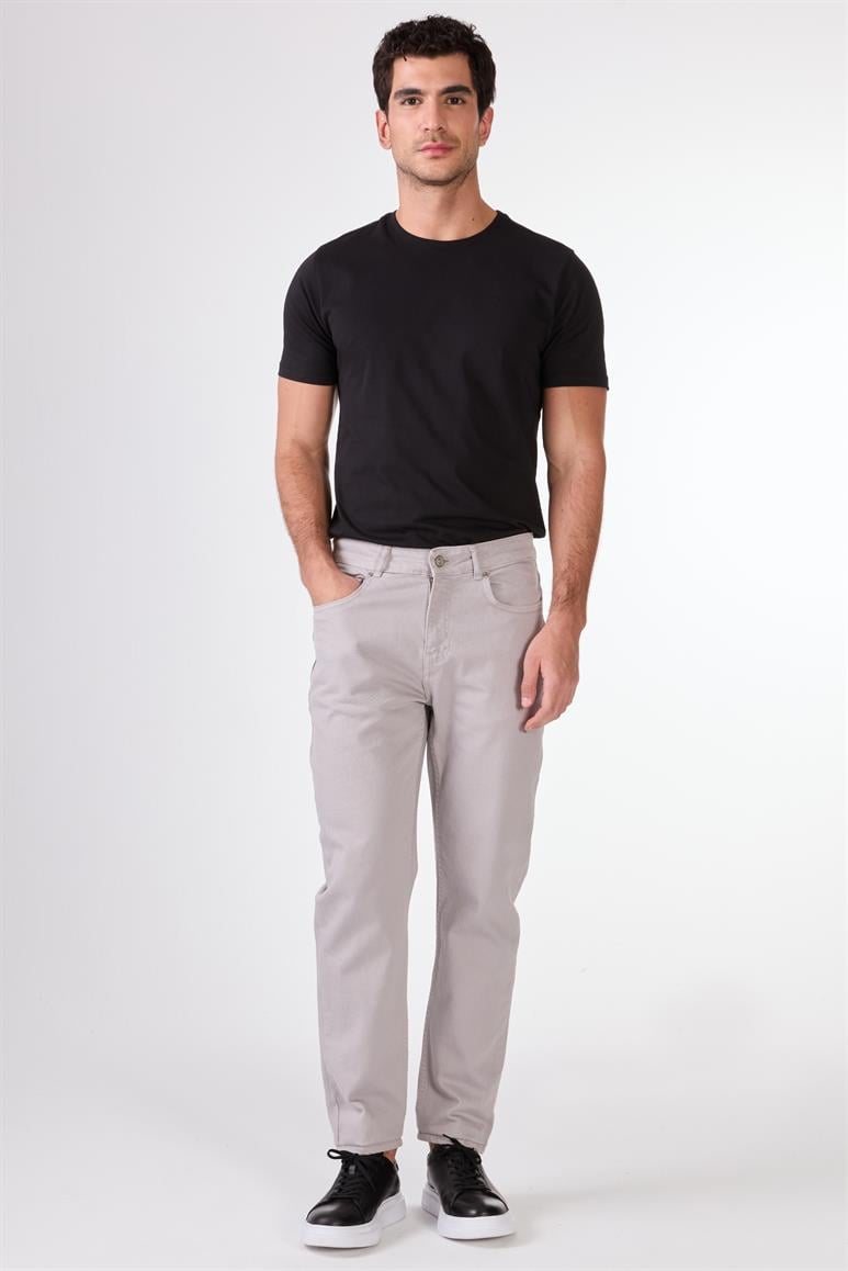 Açık Gri 5 Cep Düz Renk Slim Fit Erkek Pantolon