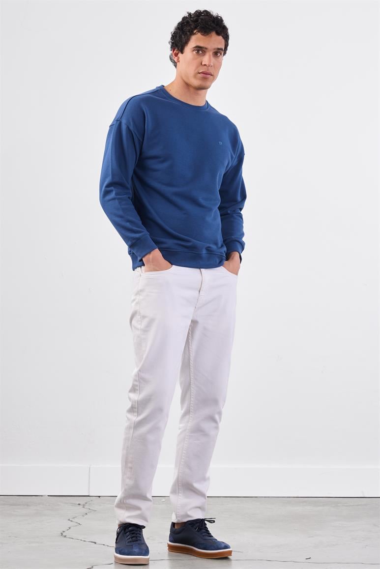 Açık Lacivert Bisiklet Yaka Regular Fit Erkek Sweatshirt