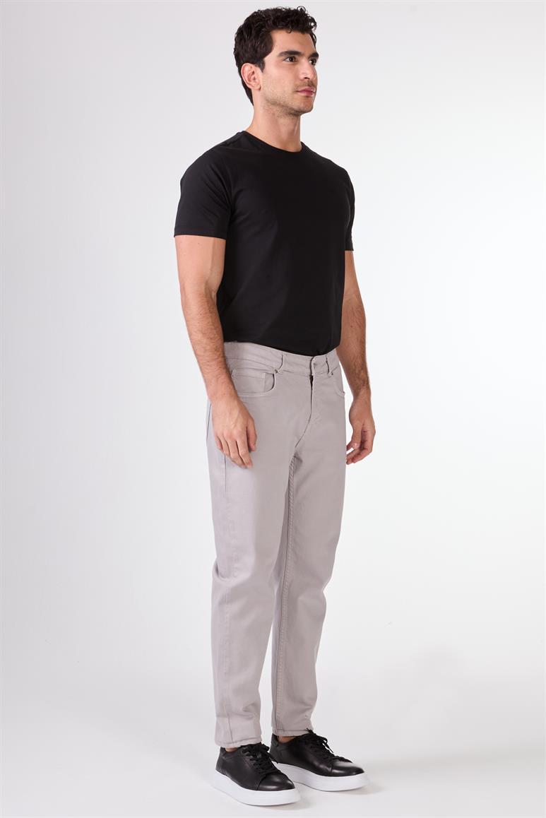 Açık Gri 5 Cep Düz Renk Slim Fit Erkek Pantolon