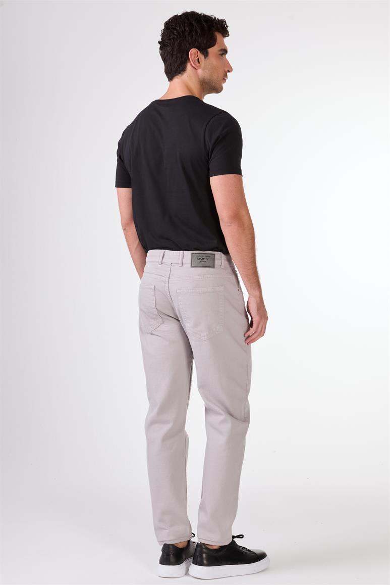 Açık Gri 5 Cep Düz Renk Slim Fit Erkek Pantolon